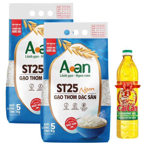 [2 túi tặng 1l dầu] 2 túi gạo thơm A An ST25+ 5kg