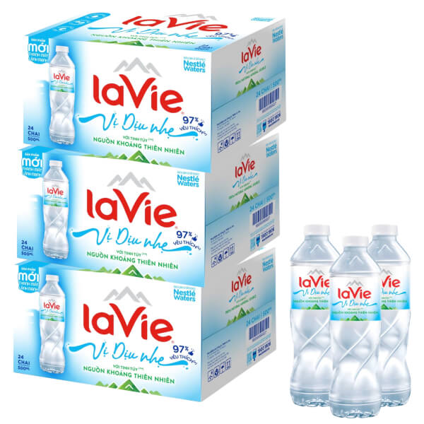 3 thùng 24 chai nước khoáng La Vie vị dịu nhẹ 500ml