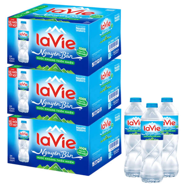 3 thùng 24 chai nước khoáng La Vie 500ml