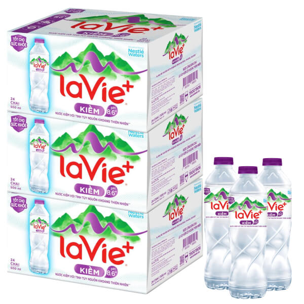 3 thùng 24 chai nước kiềm có khoáng La Vie+ 500ml