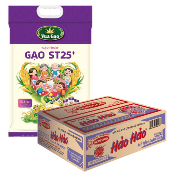 Thùng 30 gói mì Hảo Hảo tôm chua cay & gạo Vua Gạo ST25+ 5kg