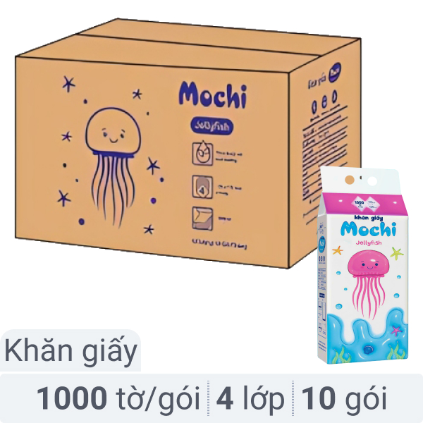 Thùng 10 gói giấy rút treo tường Mochi 4 lớp 1000 tờ