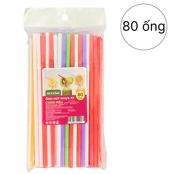 Ống hút cong nhựa PP Biohome (80 cái)