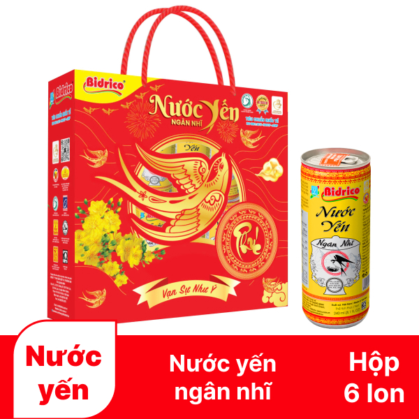 Hộp 6 lon nước yến ngân nhĩ Bidrico 240ml