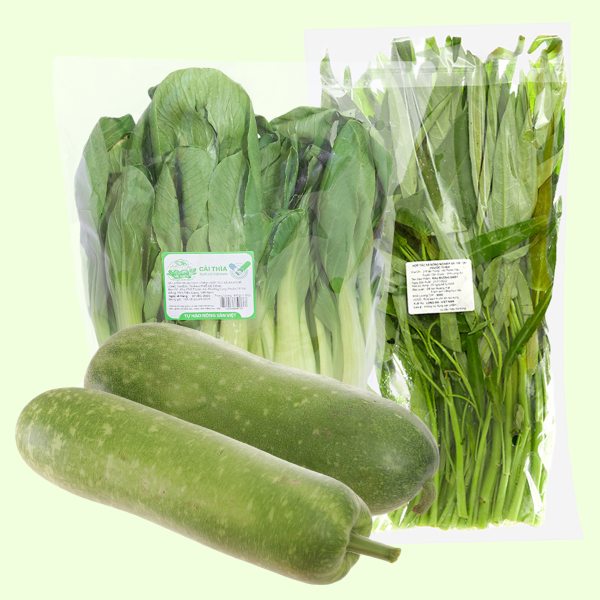 Combo 4 loại Rau Củ (Cải Thìa, Rau Muống, Bí Xanh, Bầu Sao)