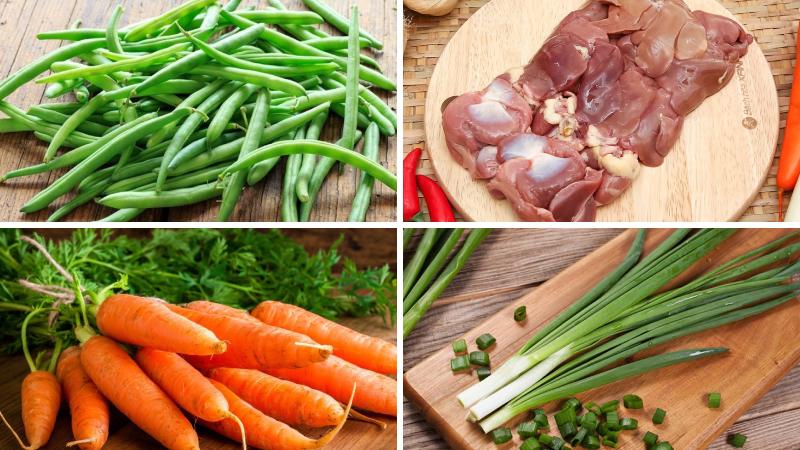 Nguyên liệu làm đậu que xào lòng gà Nguyên liệu làm đậu que xào lòng gà