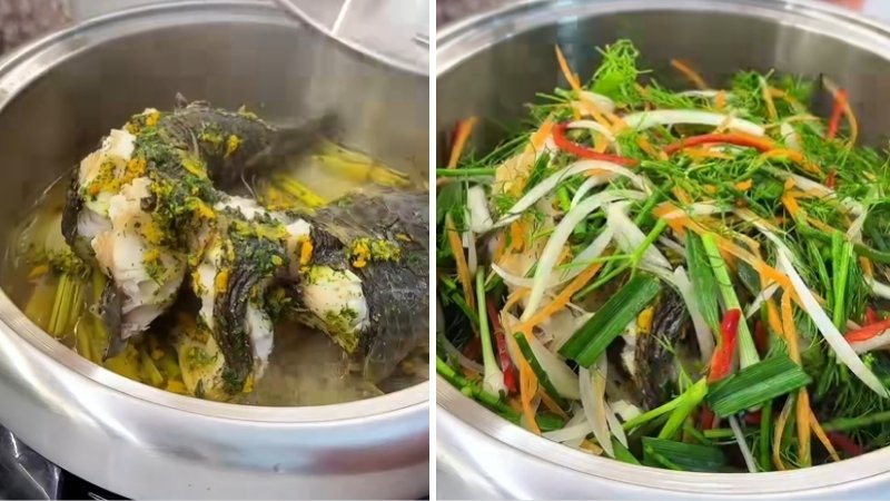 Thành phẩm cá lóc hấp bia