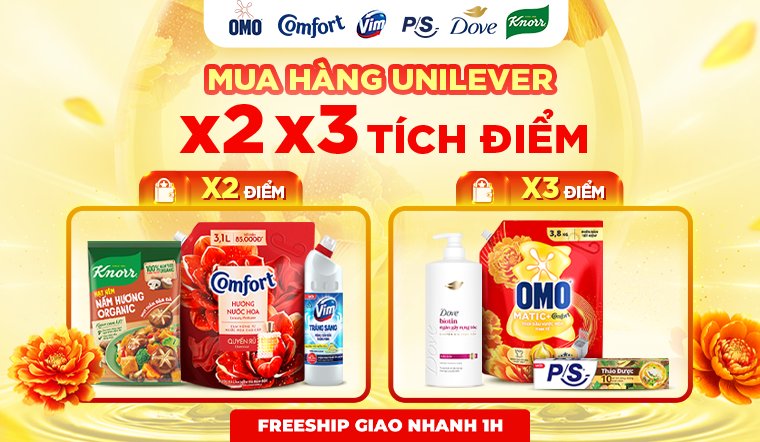 Tích điểm X3 qua app Bách hóa XANH khi mua sản phẩm từ Unilever