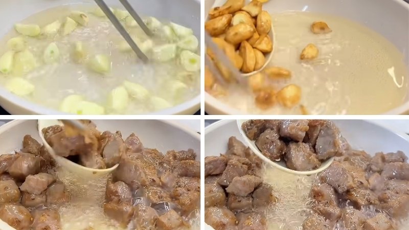 Chiên tỏi và thịt bò Chiên tỏi và thịt bò