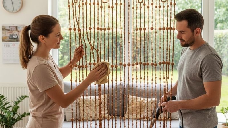 Không nên rửa trực tiếp rèm cửa hạt gỗ bằng nước