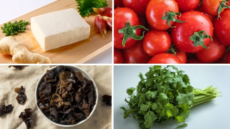 Nguyên liệu làm đậu hũ nhồi thịt chay sốt cà chua