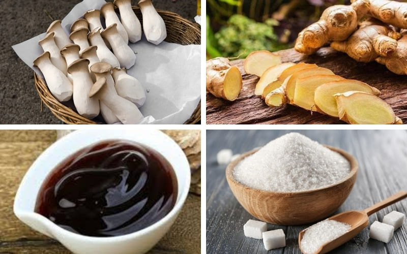Nguyên liệu tươi sạch giúp món nấm kho gừng đậm vị.