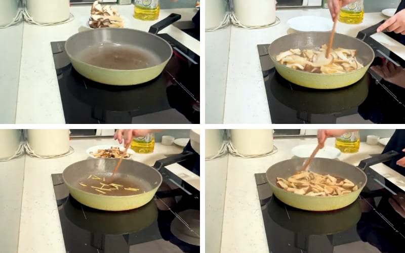 Nấm đùi gà được kho thấm đều, dậy mùi gừng.