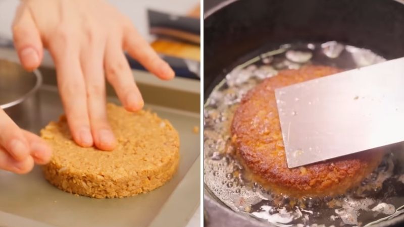 Bước 3: Chiên nhân thịt chay