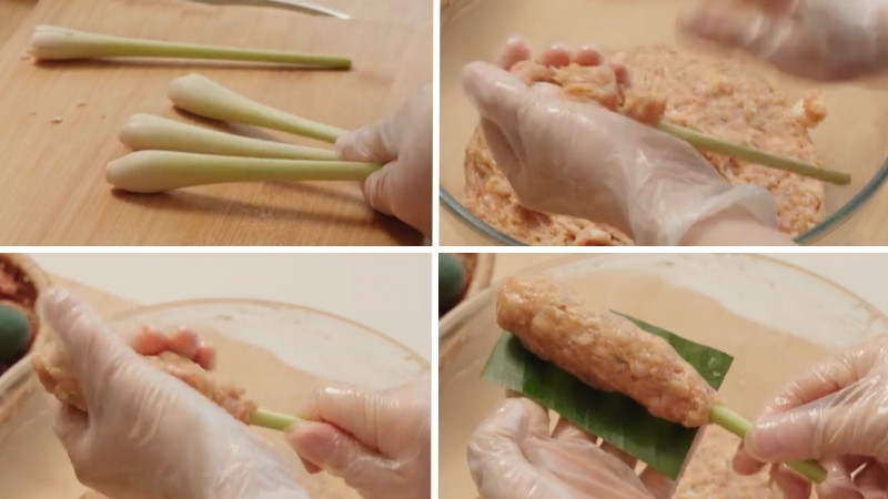 Bọc nem vào sả cây