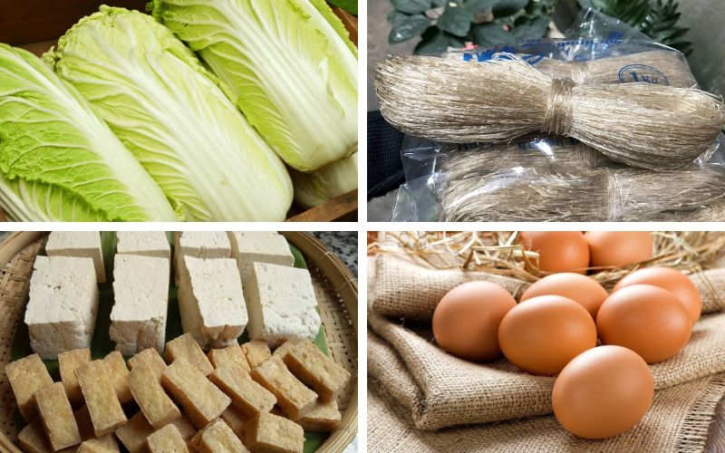 Nguyên liệu cần chuẩn bị để làm cải thảo cuộn miến