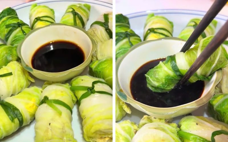 Cải thảo cuộn miến ăn kèm xì dầu thanh nhẹ, dễ ăn