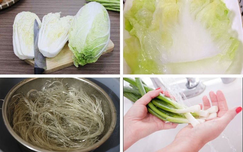 Cải thảo và miến được sơ chế giúp món ăn mềm ngọt