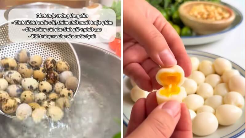 Luộc trứng cút lòng đào