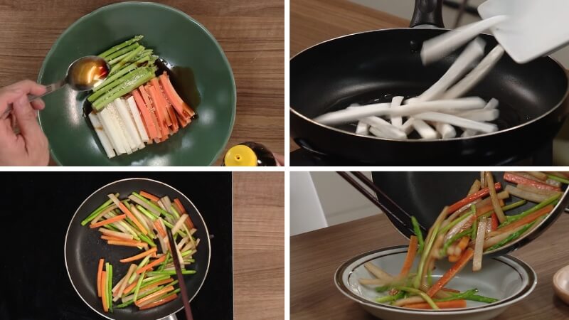 Ướp và áp chảo nấm, rau củ