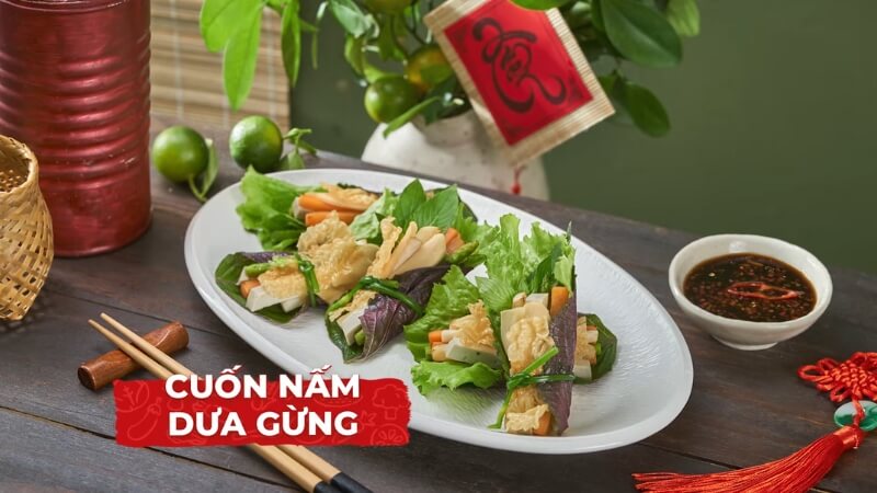 cuốn nấm dưa gừng