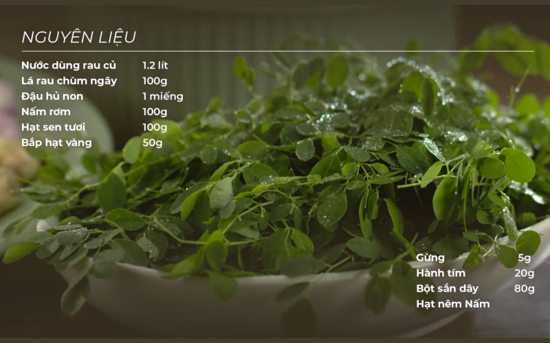 Nguyên liệu làm súp rau chùm ngây đậu hủ non