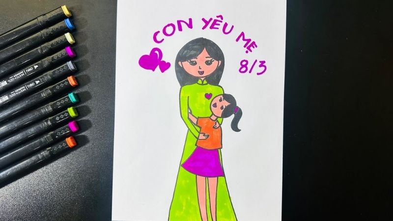 Hướng dẫn cách vẽ tranh 08/3 đơn giản
