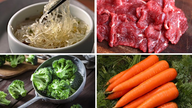 Nguyên liệu làm món miến xào bò nấm