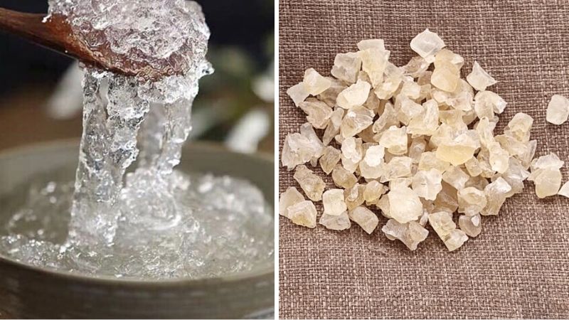 Tuyết yến kéo sợi dài, dai giòn, mủ trôm dạng vụn hoặc cục thạch, không có sợi Tuyết yến kéo sợi dài, dai giòn, mủ trôm dạng vụn hoặc cục thạch, không có sợi