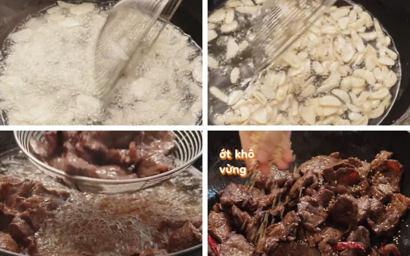 Bạn chiên thịt vàng và hoàn thiện món. Bạn chiên thịt vàng và hoàn thiện món.