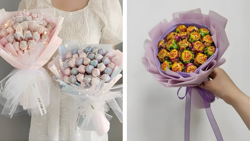 Bó hoa kẹo mút Mini tiết kiệm Bó hoa kẹo mút Mini tiết kiệm