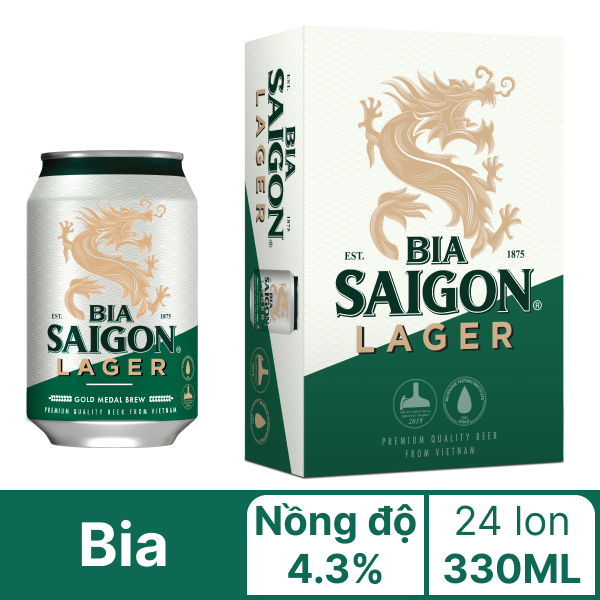 Thùng 24 lon bia Sài Gòn Lager 330ml