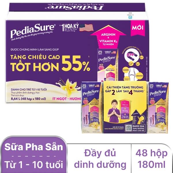 Thùng 48 hộp sữa pha sẵn PediaSure vani 180ml