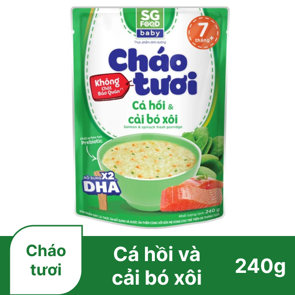 Cháo tươi cá hồi cải bó xôi SG Food Baby 240g