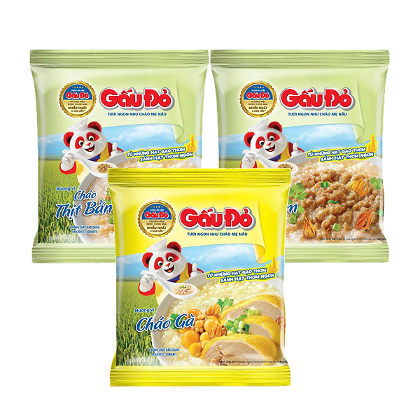 2 gói cháo thịt bằm Gấu Đỏ 50g và Cháo gà Vifon 50g