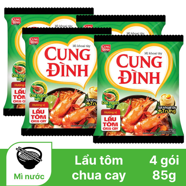 4 gói mì khoai tây Cung Đình lẩu tôm chua cay 85g