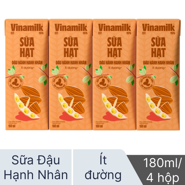Lốc 4 hộp sữa đậu nành hạnh nhân Vinamilk 180ml