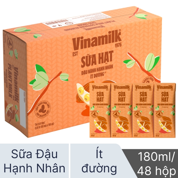 Thùng 48 hộp sữa đậu nành hạnh nhân Vinamilk 180ml