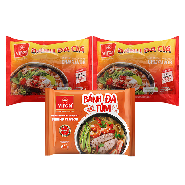 2 gói bánh đa cua Vifon 60g, Bánh đa tôm Vifon 60g