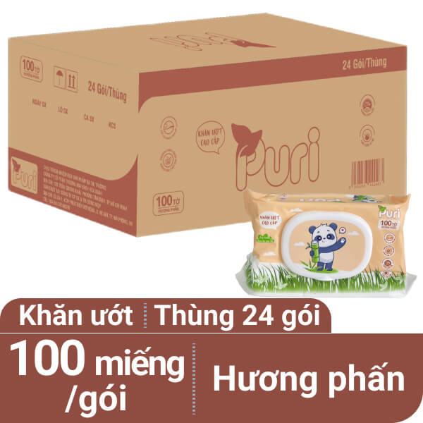 Thùng 24 gói khăn ướt Puri hương phấn 100 miếng