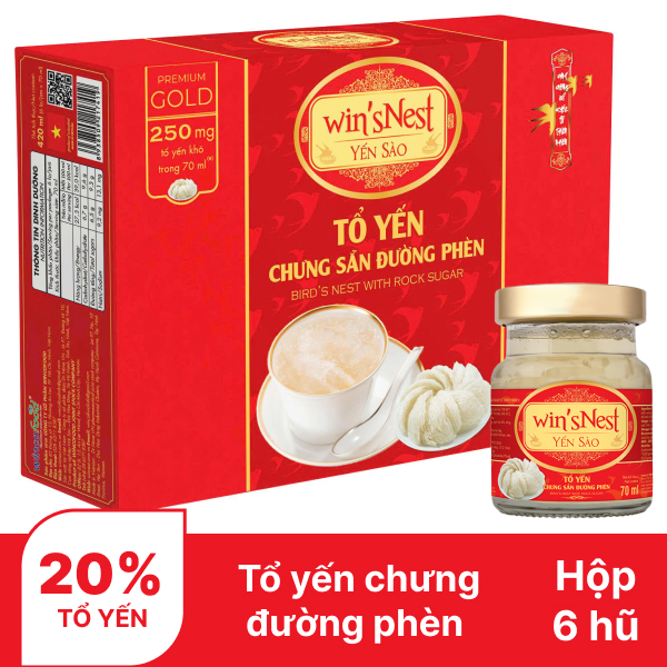Hộp 6 hũ yến chưng đường phèn Win'snest 70ml