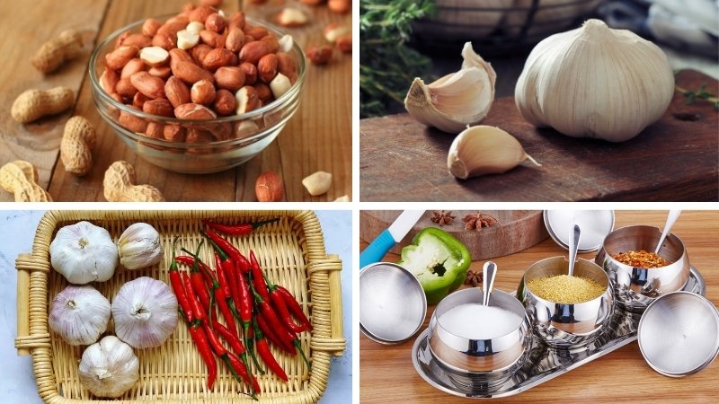 Nguyên liệu làm đậu phộng rang tỏi ớt