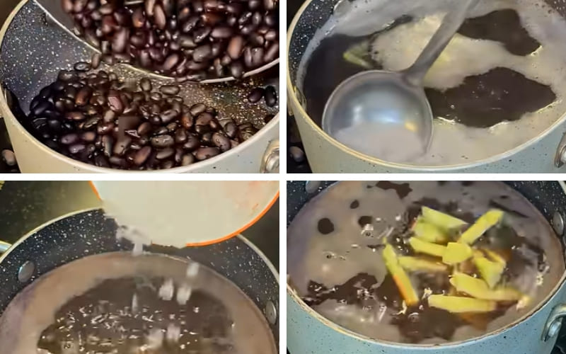 Đậu đen được hầm mềm cùng đường và gừng.