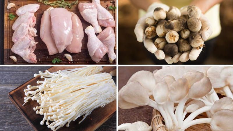 Nguyên liệu làm Gà nấu nấm