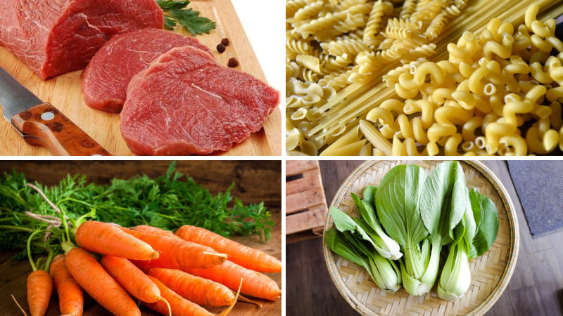 Nguyên liệu làm nui xào bò