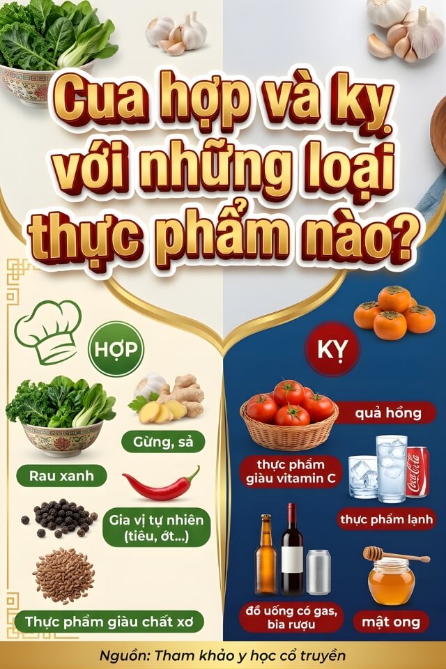 Cua hợp và kỵ với những loại thực phẩm nào?
