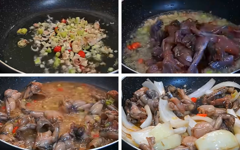 Xào ếch cùng sả ớt thơm cay hấp dẫn.