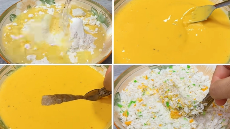 Pha bột và nhúng tôm