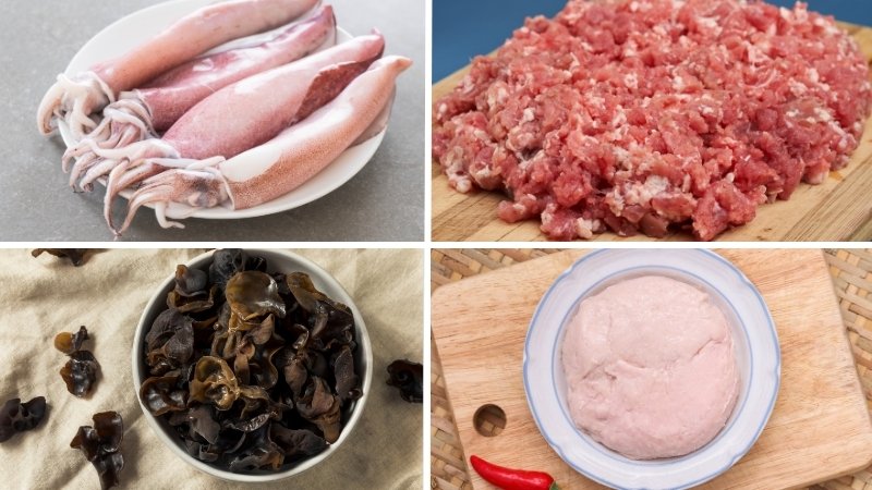 Nguyên liệu làm mực nhồi thịt