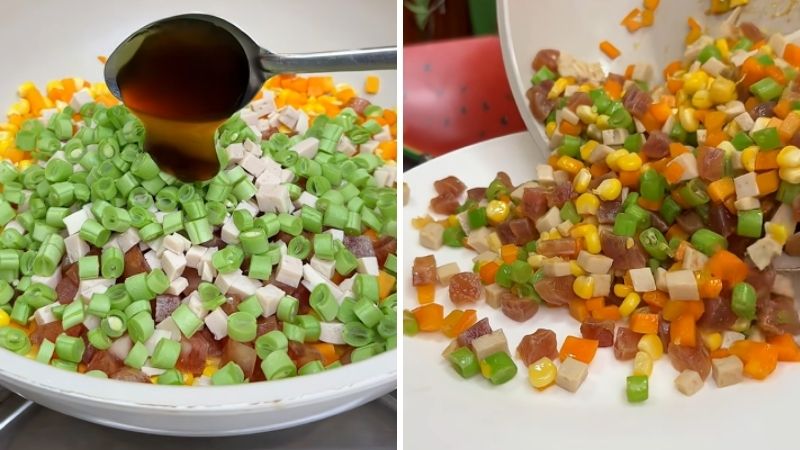 Bước 2: Xào các loại nhân (topping)